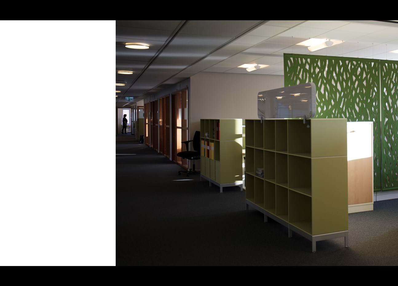 Rumafskærmning med grøn Fraster filt kontor