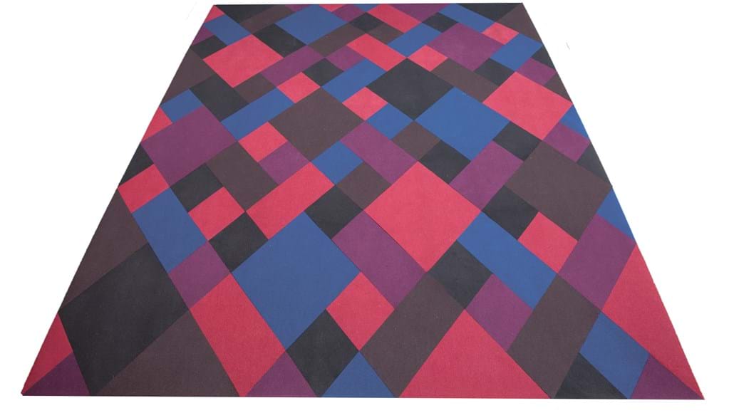 Filt tæppe design rhombus blå rød wine