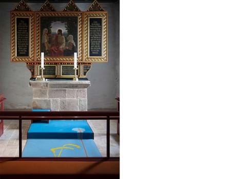 Kunstnerisk altertæppe i filt skallerup kirke