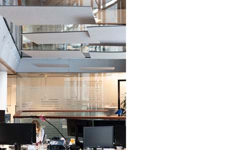 akustisk løsning, acoustic, decoration and acoustic, wool felt, baffles, vandret akustik løsning