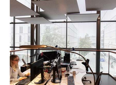 akustisk løsning, acoustic, decoration and acoustic, wool felt, baffles, vandret akustik løsning