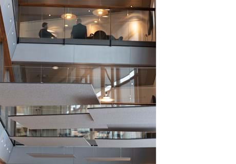 akustisk løsning, acoustic, decoration and acoustic, wool felt, baffles, vandret akustik løsning