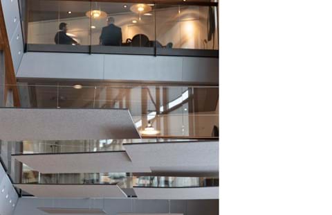 akustisk løsning, acoustic, decoration and acoustic, wool felt, baffles, vandret akustik løsning